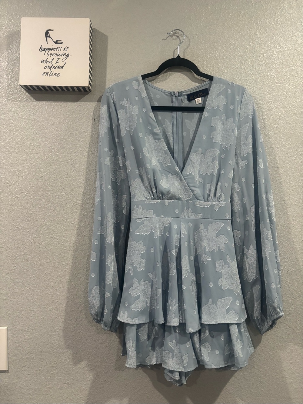 Blue Rain Light Blue Floral V-Neck Long Sleeve Dress